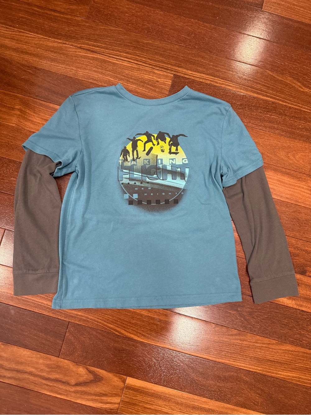 Kids Teal and Grey Layered-Look Long Sleeve Tee-Skateboarding